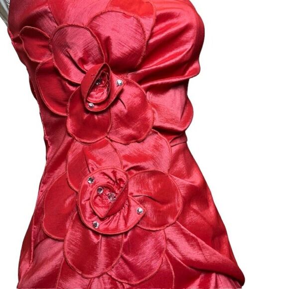 Sequin Hearts Women's Formal Coral Taffeta Ruched Rose Zip Back Mini Dress 7 - Picture 2 of 12